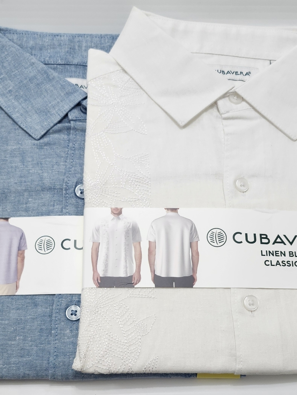 Cubavera Men's Short Sleeve Shirt Twin Pack White & Light Blue Linen Blend